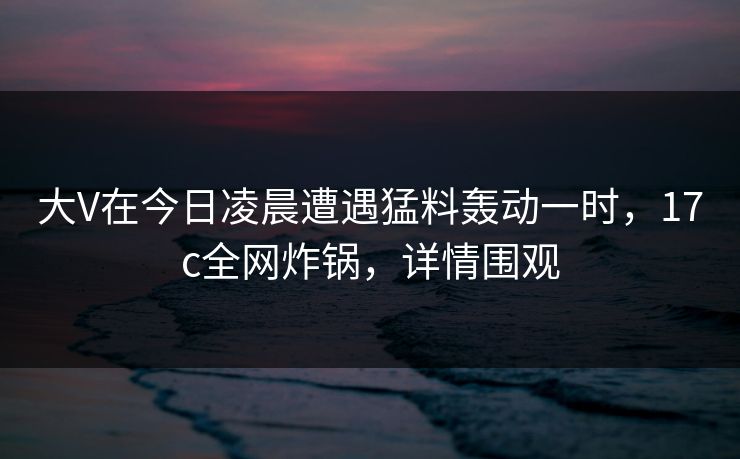 大V在今日凌晨遭遇猛料轰动一时，17c全网炸锅，详情围观