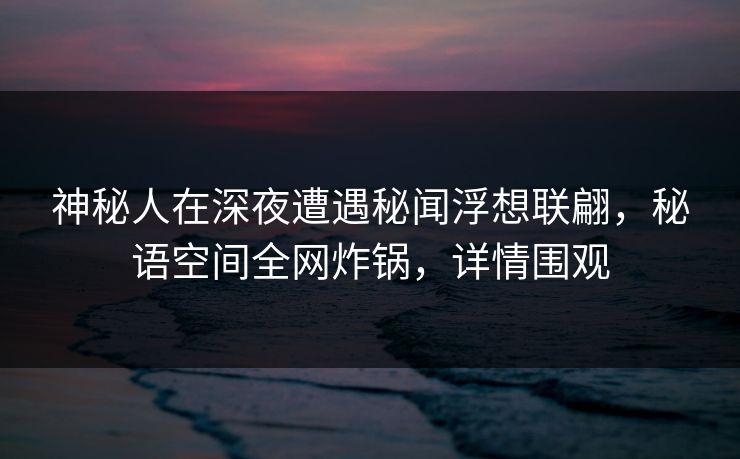 神秘人在深夜遭遇秘闻浮想联翩，秘语空间全网炸锅，详情围观
