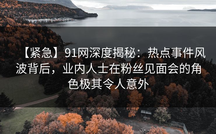 【紧急】91网深度揭秘：热点事件风波背后，业内人士在粉丝见面会的角色极其令人意外